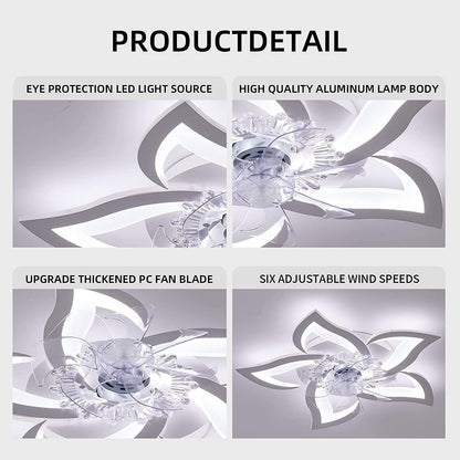 27.2‘’ Ceiling Fan with Lights and Remote Control, 5 Petals Modern Bladeless Flush Mount Fan Light, Low Profile 3 Switchable LED Light and Ultra Quiet 6 Gear Wind Speed, Ceiling Fan with Smart Timer