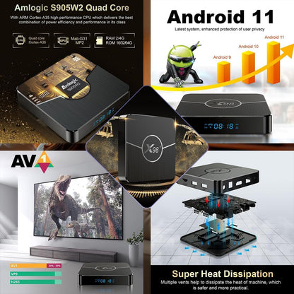 Android 11.0 TV Box, LEFFOT X98Plus 4K Ultra HD Streaming Device for TV with HDR10+, Amlogic S905W2 Quad Core, 4GB RAM + 64GB ROM, 2.4G/5G Dual Band WiFi 5, BT5.0 Home Smart TV Streaming Media Player