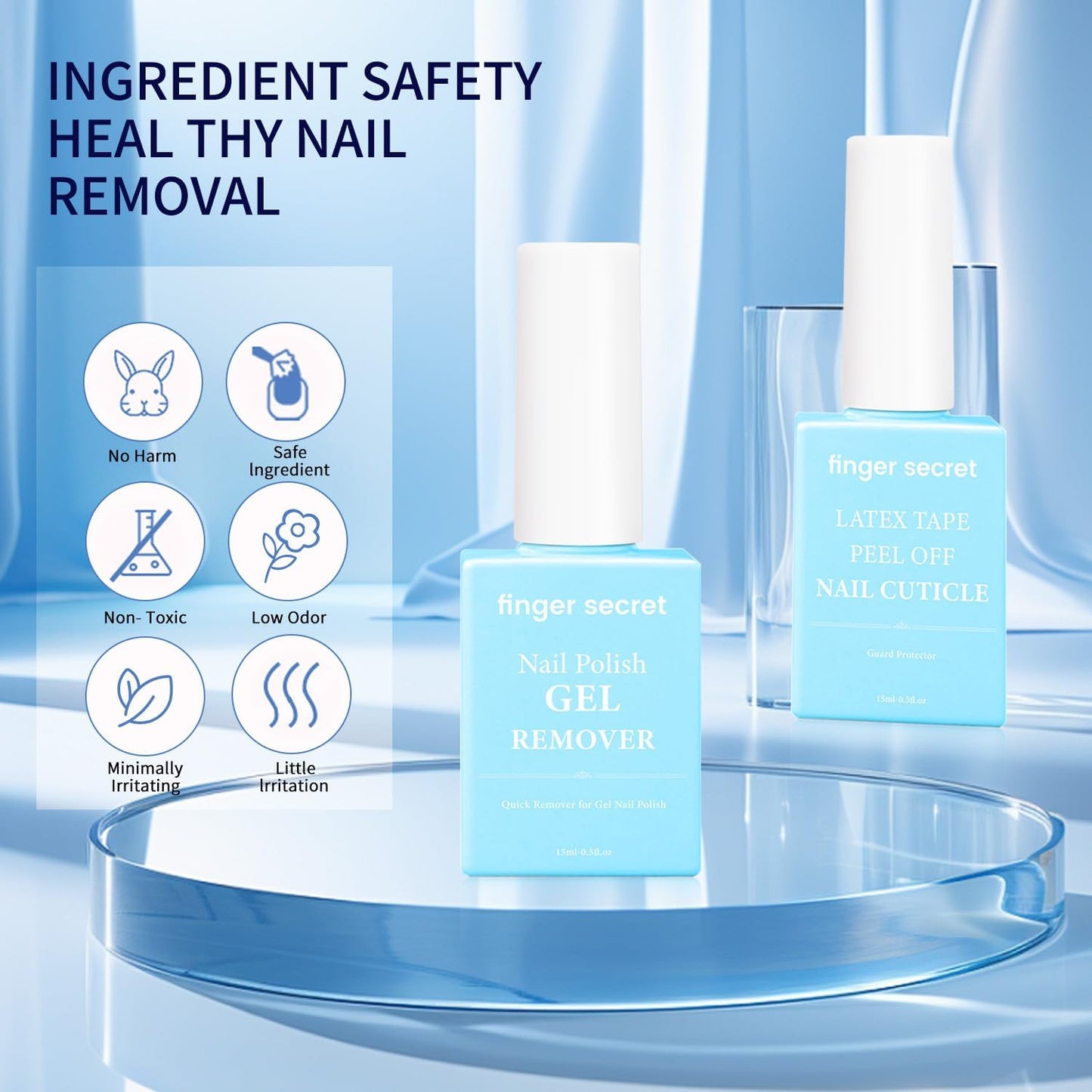 Finger Secret Nail Polish Gel Remover & 3in1 Nail Strengthener Professional Nail Care Combo with Wet Wipes for Efficient Gel Remover and Nail Strengthening Ideal for Home and Salon Use.