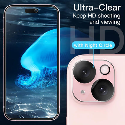 JETech Screen Protector for iPhone 15 6.1-Inch with Camera Lens Protector, Easy Installation Tool, Tempered Glass Film, HD Clear, 2-Pack Each