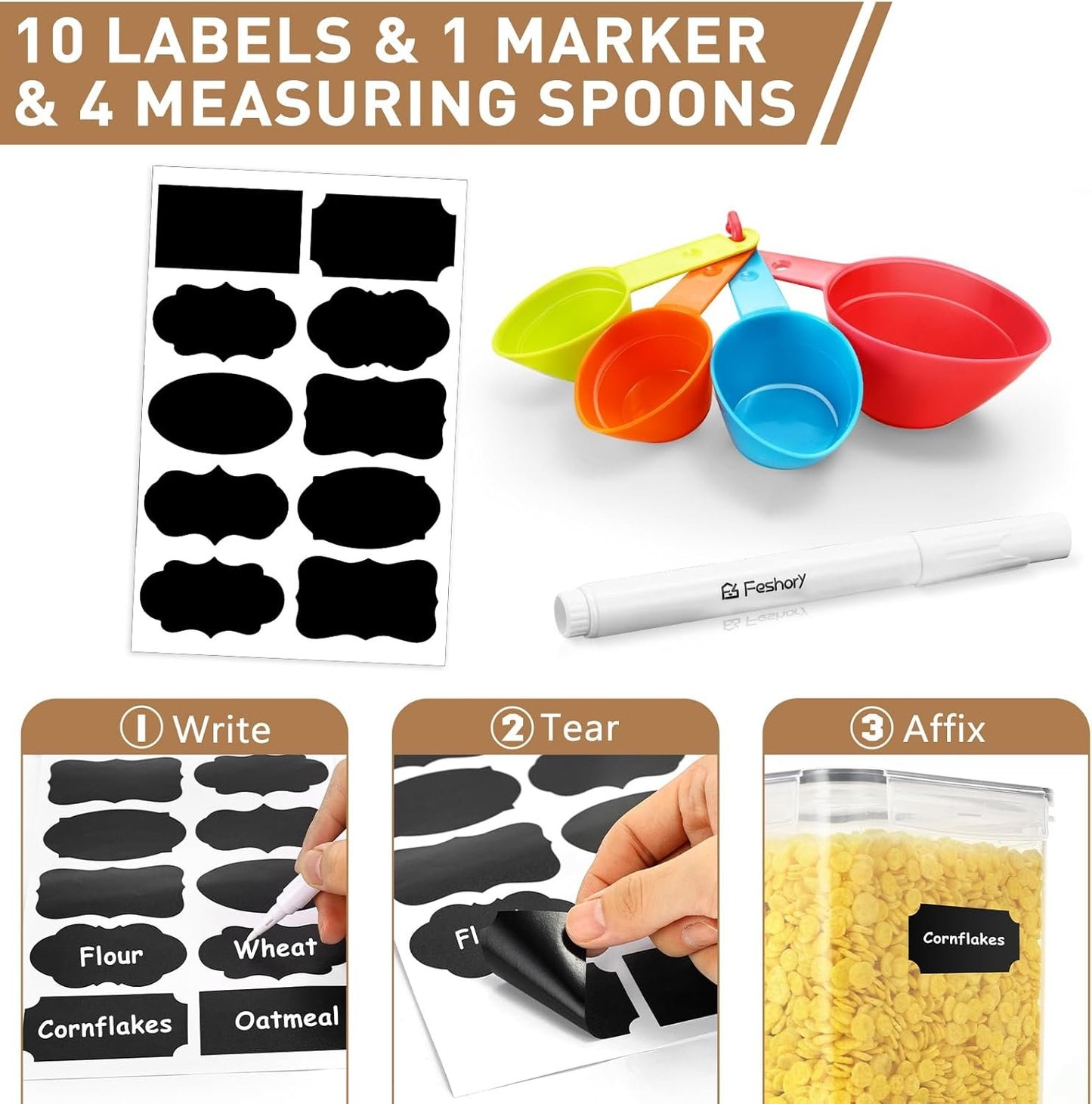 Feshory 4 Pack Extra Large Airtight Food Storage Containers (5.2 L/Each) - Cereal Rice Dispenser, Pantry Organiser with 100% Leak-Proof Lids for Kitchen & Home Organisation