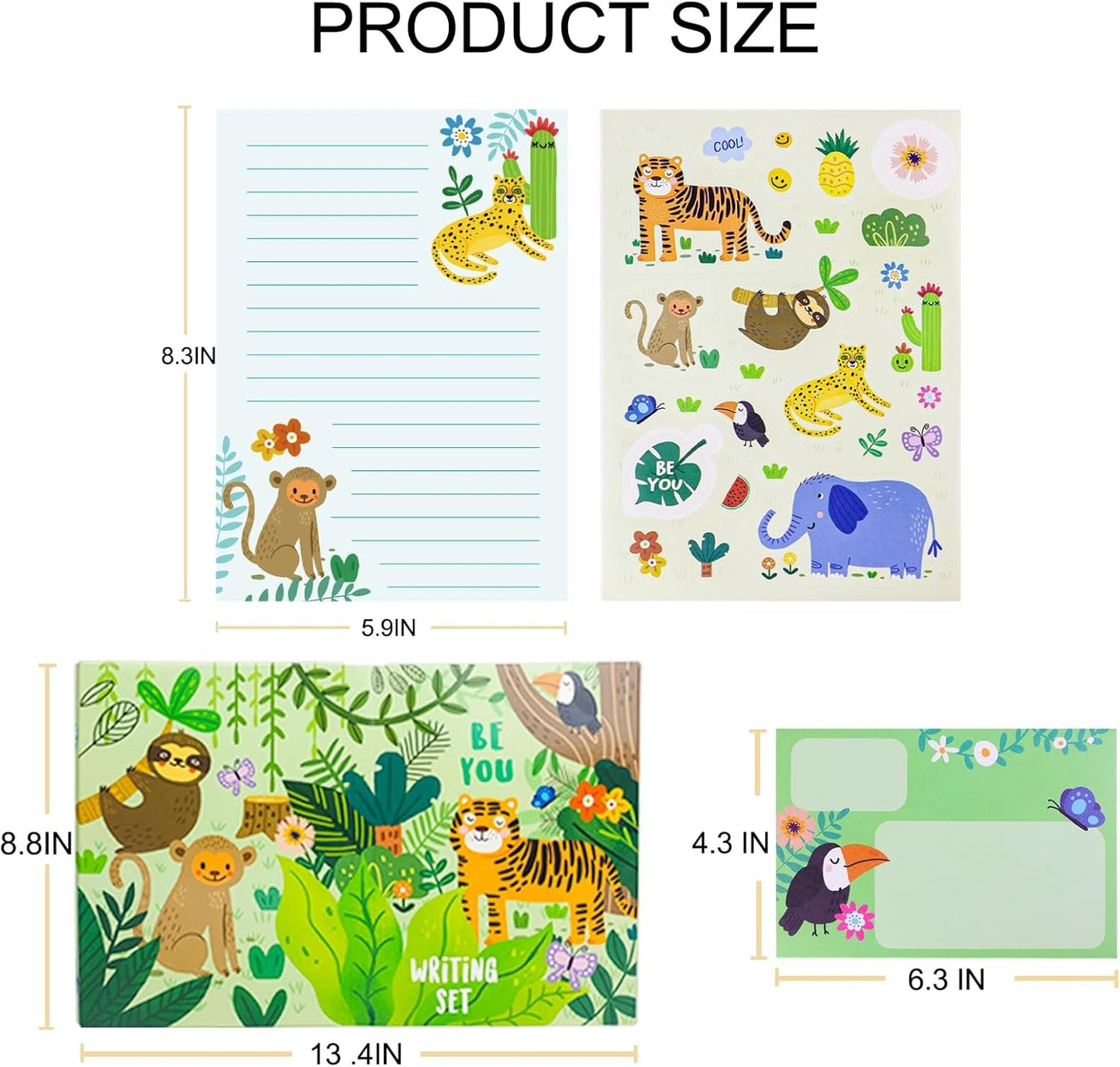 Paper Master Lined Stationary Paper and Envelopes Set for Kids Safari Animal Stationary Set with Lined Letter Writing Paper 30 Sheets + 20 Envelopes, 8.3 x 5.9 Inch of Each Stationary Paper