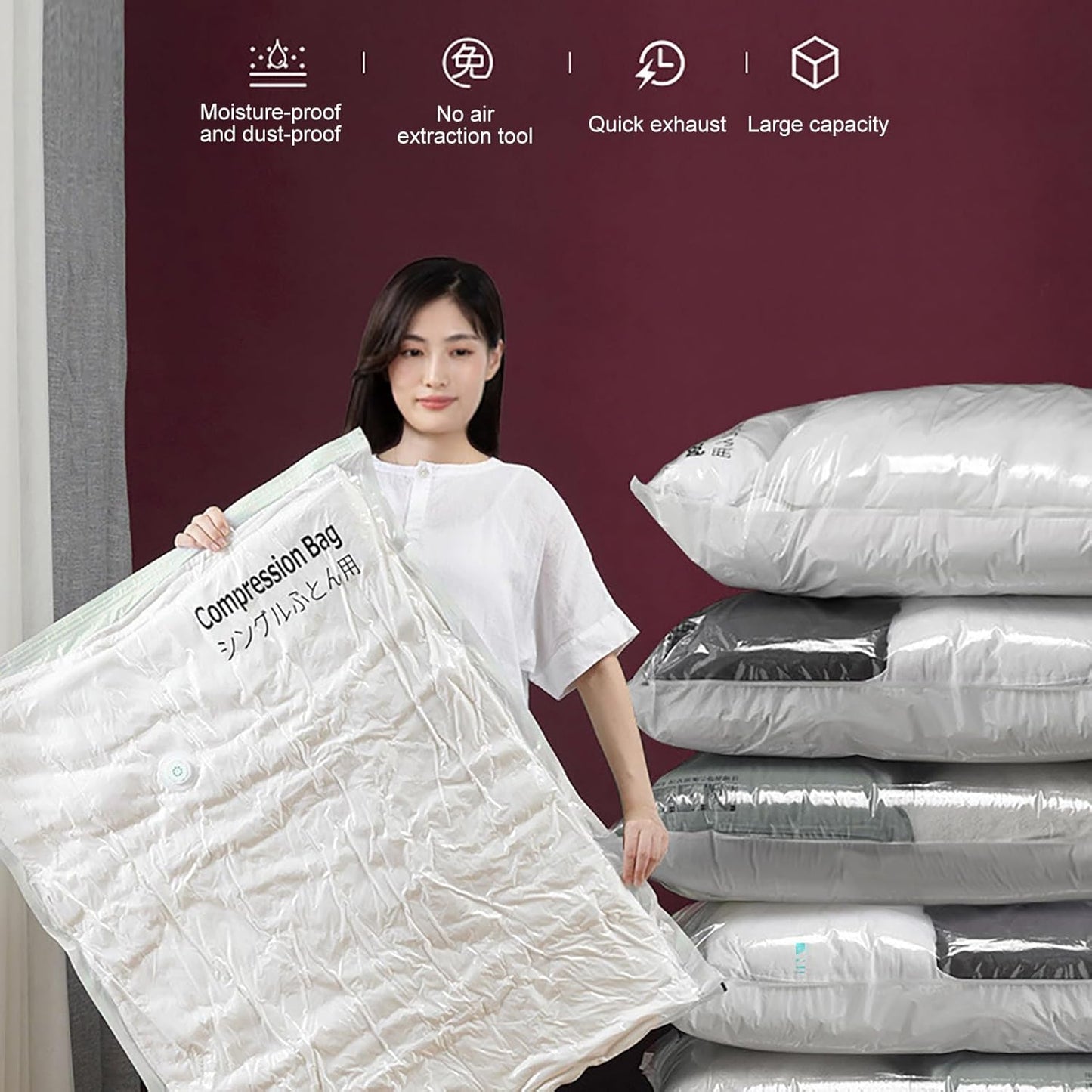 Vacuum Storage Bags - Dust Cover Compression Pouch,Moisture Proof Space-Saving Bags for Luggage Packing Moving House Clthing Storage Closet Organization