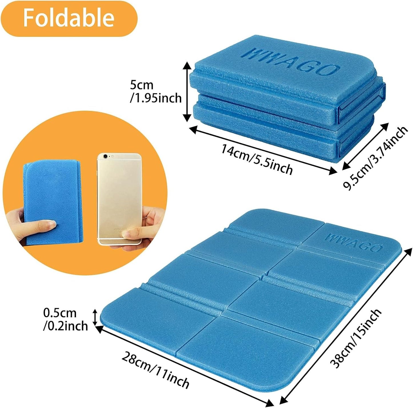 EEEKit 4 Pack Camping Cushion Seat, 15x11inch Foam Hiking Seat Pad, Foldable Sitting Mat Waterproof EVA Foam Sitting Pad for Backpacking Outdoor Picnic Mountaineering Stadium Travel for Adults Kids