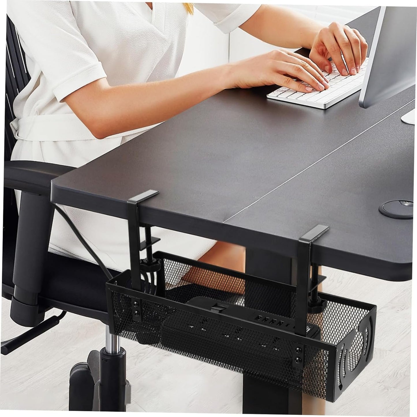 GETAJGHSD 1 Set Under Desk Cable Organizer Tray with Clamp Easy Installation Wire Management Basket for Neat Workspace Ventilated Mesh Design Robust Construction for Cables and Power Strips