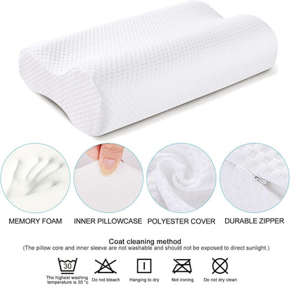 Ergonomic Memory Foam Neck Pillow (White, 60 * 30 * 10/13CM)