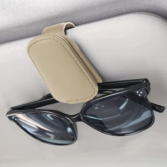iolory Sunglasses Holder for Car,Car Accessories Interior,Automotive Eyeglasses Hanger,Magnetic Leather Sunglasses Visor Clip Glasses Eyeglass Hanger,Fit Almost All Car Models (Beige)