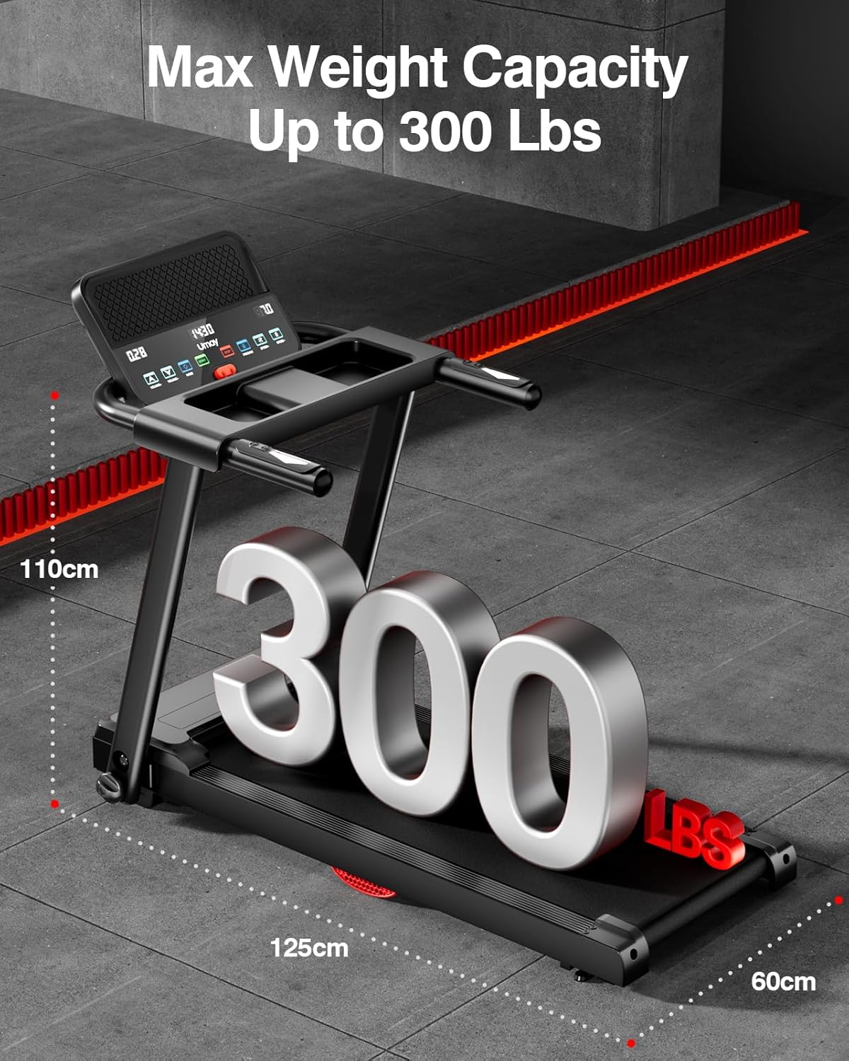 UMAY Folding Home Treadmill 12 km/h, Treadmill 2.5HP/1800W with Heart Rate Monitor, APP and Bluetooth Speaker, Treadmill for Home with 12 Training Programs