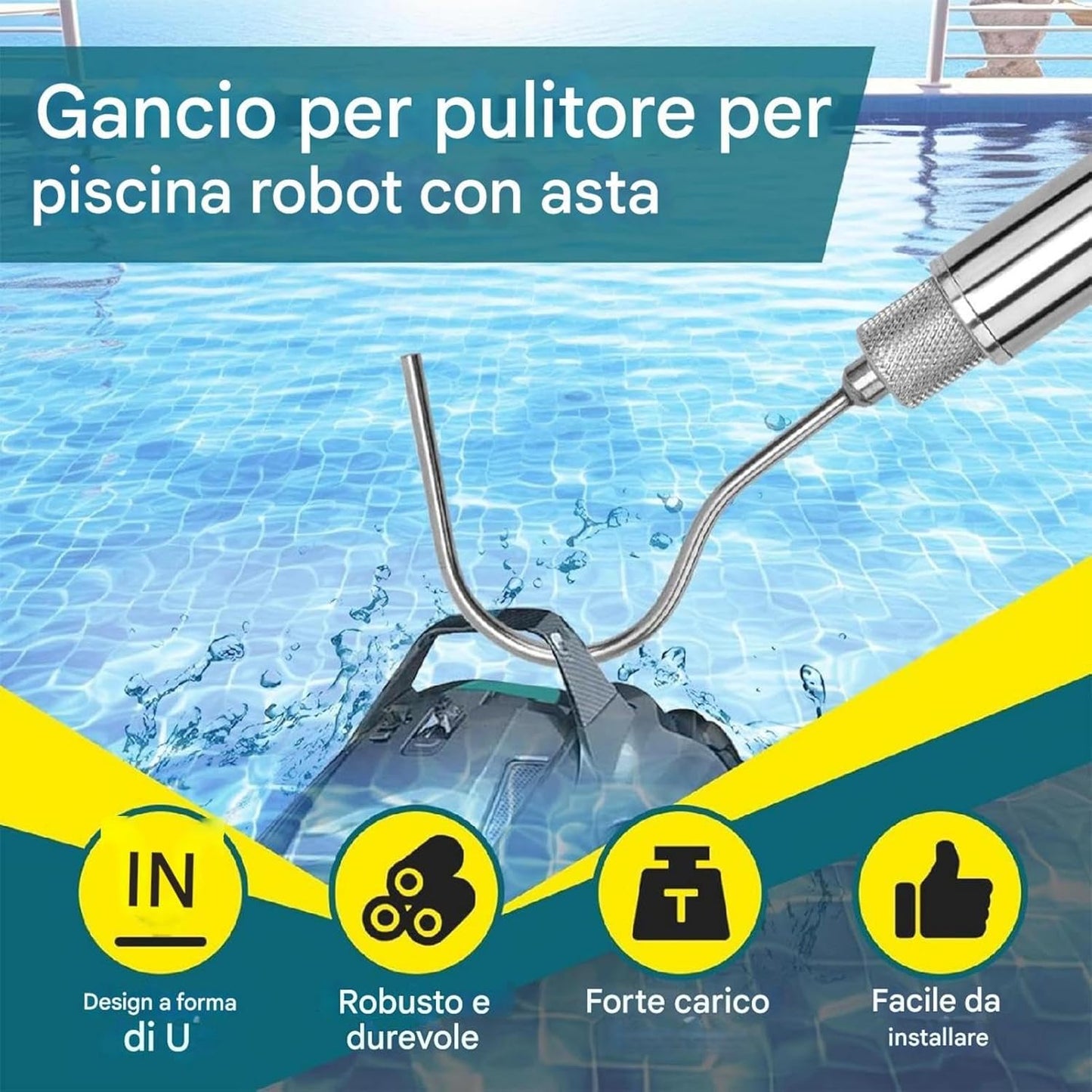 zwxqe Pool Robot Retrieval Hook, Robotic Cleaner Accessories, Telescopic Pool Pole, Pool Cleaning Essentials, Outdoor Grabbing Tool, Robotic Cleaner Tool, Sturdy Telescopic Hook