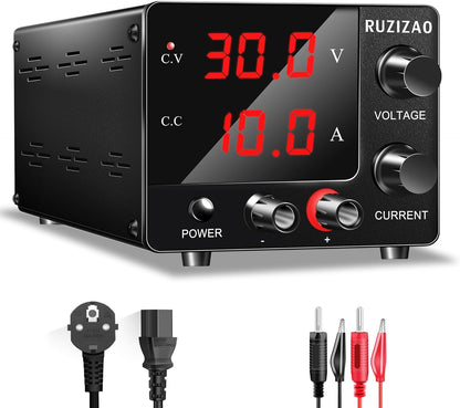 RUZIZAO Laboratory Power Supply 0~30V 0~10A 150W, Adjustable DC Power Supply Bench Power Supply Mini 3-Digit LED Display Encoder Knob Laboratory Power Supply 30V 5A/15V 10A