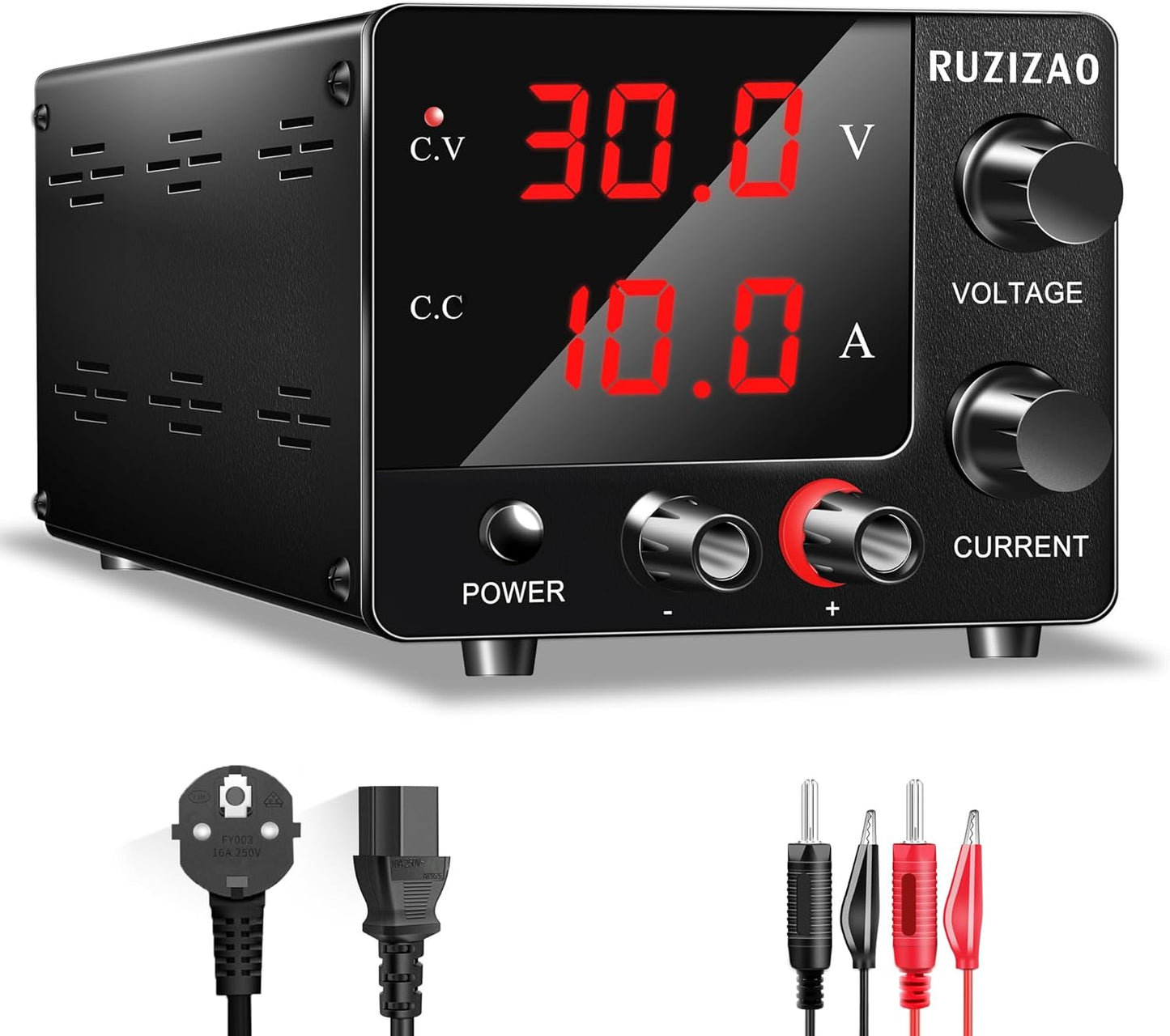 RUZIZAO Laboratory Power Supply 0~30V 0~10A 150W, Adjustable DC Power Supply Bench Power Supply Mini 3-Digit LED Display Encoder Knob Laboratory Power Supply 30V 5A/15V 10A