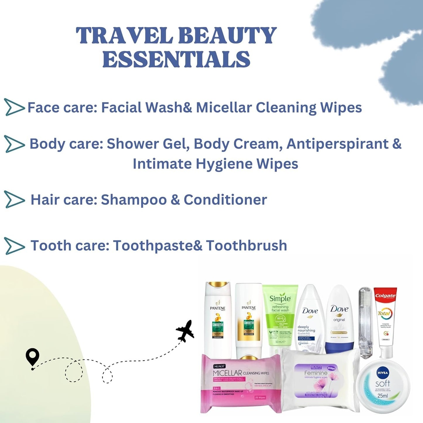 Travel Toiletries Set for Women - Mini Kit, Essentials for Hospital Stay, Maternity, Airport Security Approved Liquids - Clear