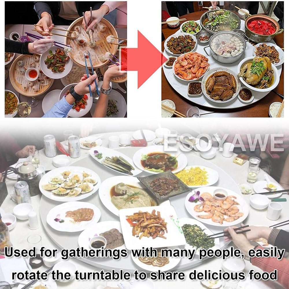 50/60/80cm Lazy Susan Turntable for Dining Table Large Tabletop Serving Plate Heavy Duty Rotating Tray with Silent Bearing(White,90cm/36)