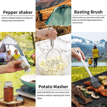 ReaNea Camping Essentials Accessories Camping Gear Must Haves, Cooking Utensils Set Rv Camping Kitchen Backpacking Supplies Camper Gadgets Outdoor Hiking Travel Picnic Gifts