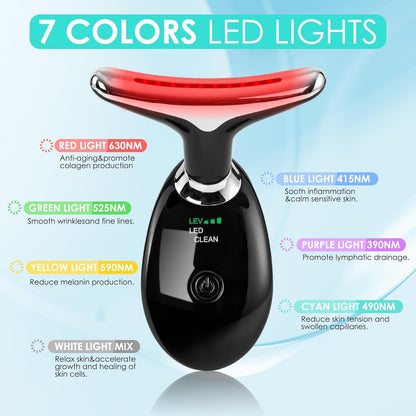 Red-Light-Therapy-for-Face and Neck, Facial Massager for Face and Neck, Face culpting Tool with 7 Color, at-Home Face Tool for Skin Care (Black)