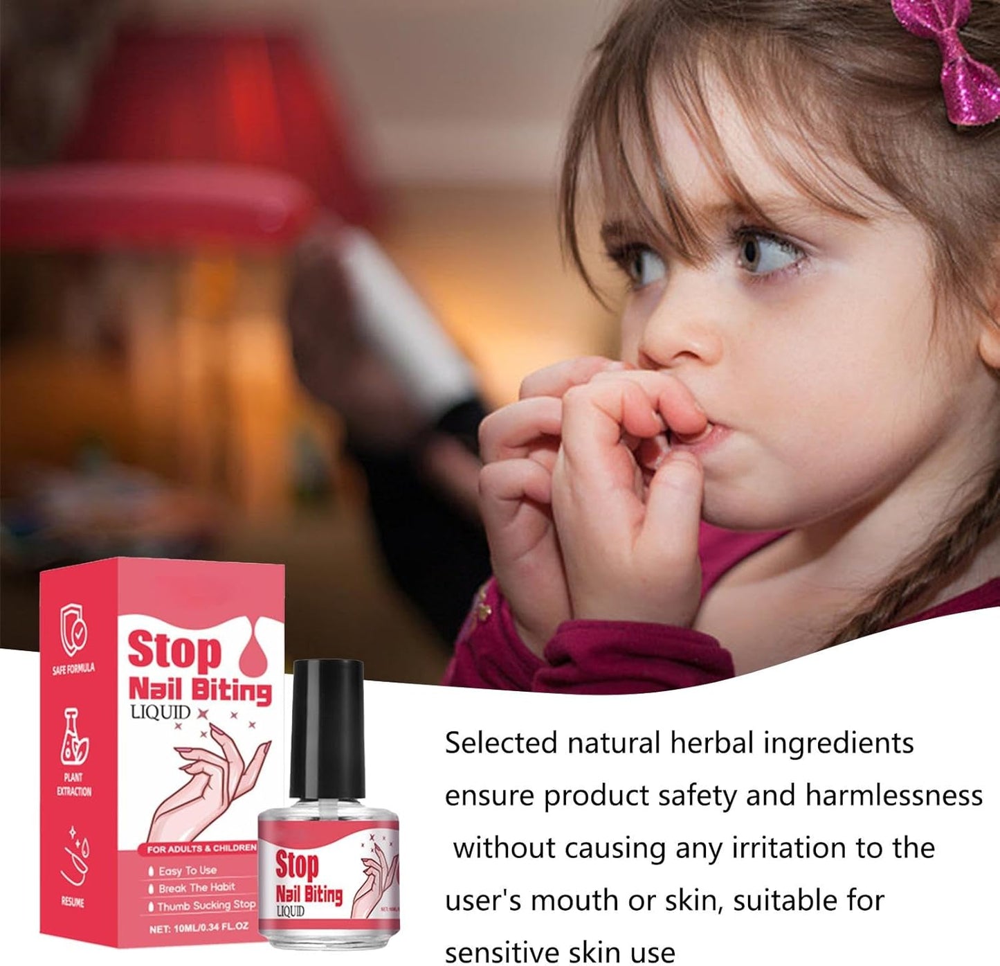 Anti Nail Biting Polish For Kids Adults, 10ML Nail Biting Treatments, Anti Bite Nail Polish, Thumb Sucking Stop, Bitter Taste, Safe Effective, Non-Glossy Invisible Coating for Nail Care