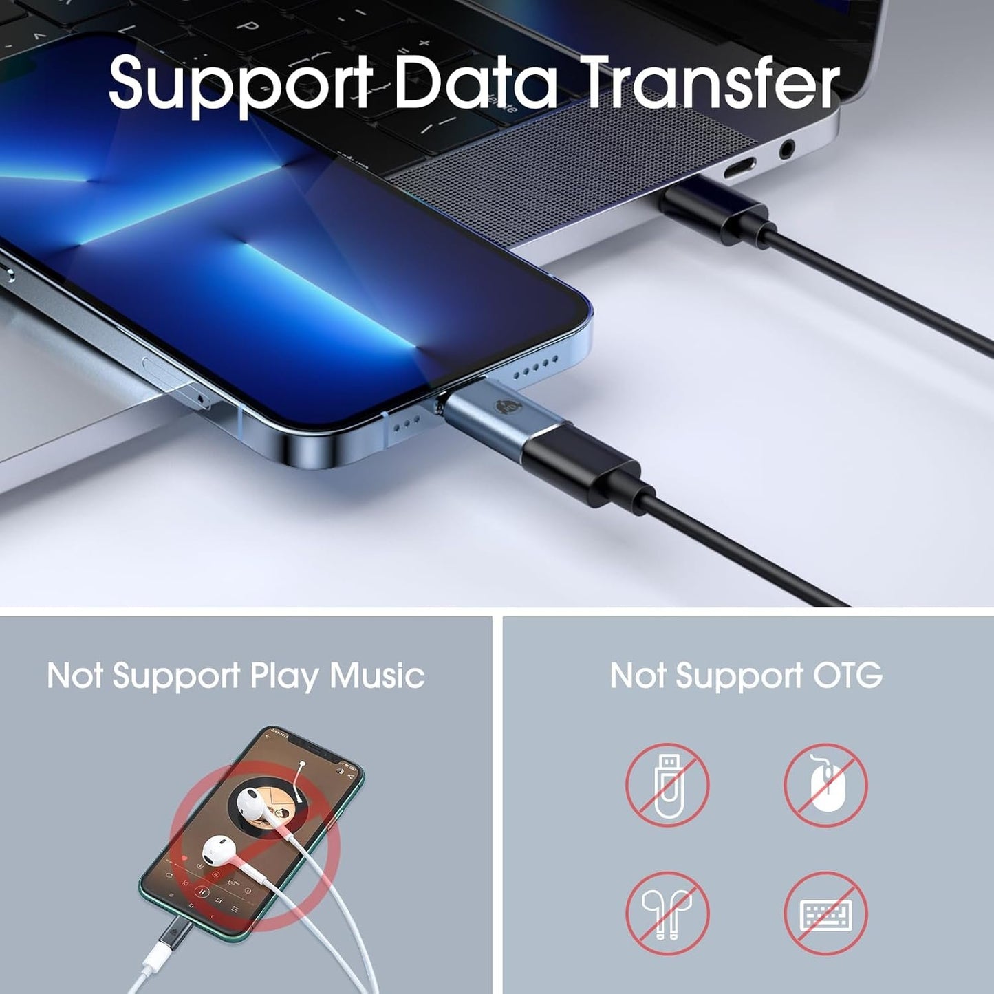TechMatte USB C Female to Lightning Male Charging Adapter for iPhone, with E-Mark IC Anti-Lost Holder, Support PD Fast Charging, Not Support Headphones/Audio/OTG (1 Pack)