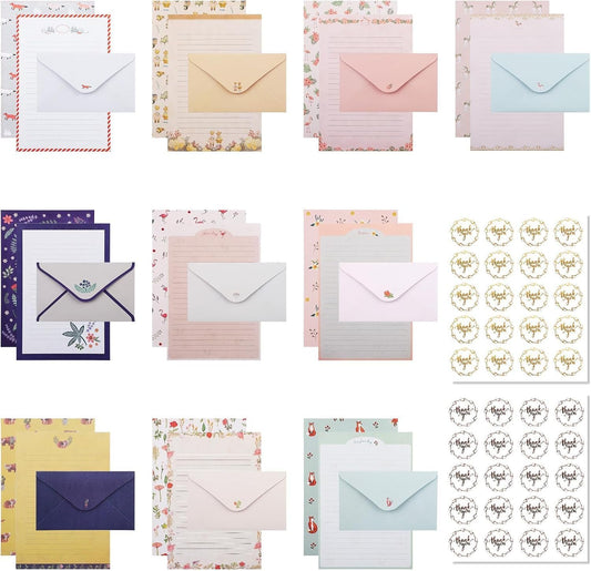 130Pcs Stationery Paper Set, 60Sheets Letter Papers and 30Pcs Envelopes with 40Pcs Sealing Stickers, Double-Sided Writing/Printing Stationery Letter Set