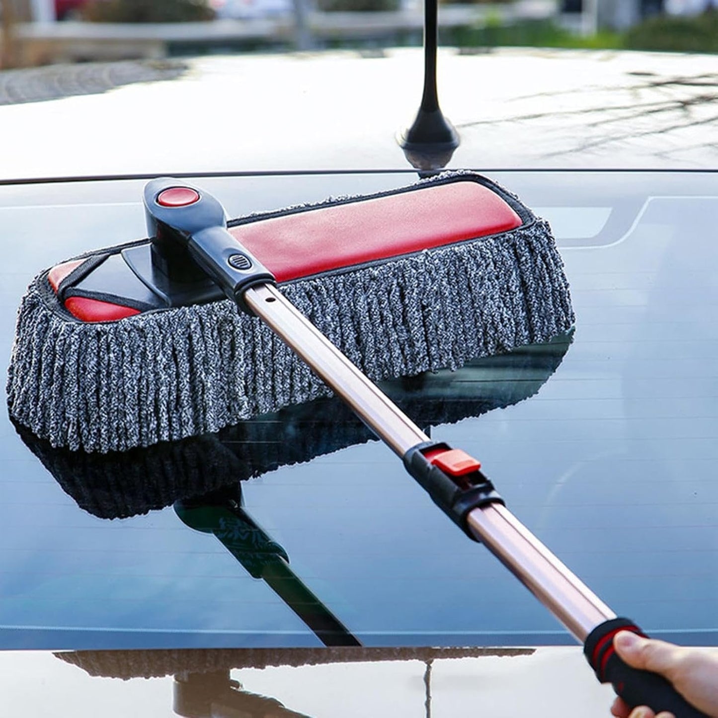 Zqkimzi Car Washing Brush, Windshield Cleaner, 360-Degree Rotation Scrubber Duster Mop with Extendable Handle, Auto Truck RV Window Detailing, Snow Removal Cleaning Tool, 80-105cm