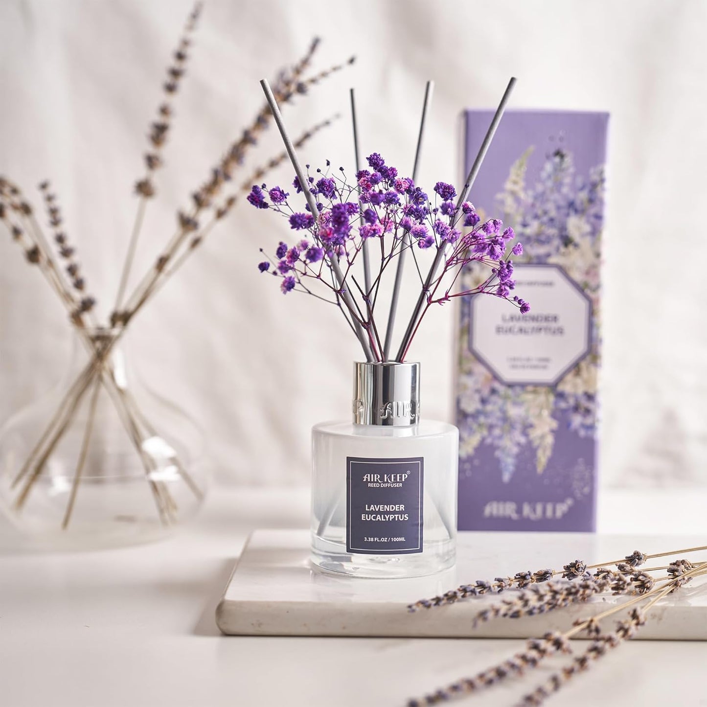 AirkeepReed Diffuser Set/Lavender Eucalyptus/6.76 fl oz(200ml)/1 Pack/Home & Office Decor Aromatherapy Diffuser Oil Gift Set