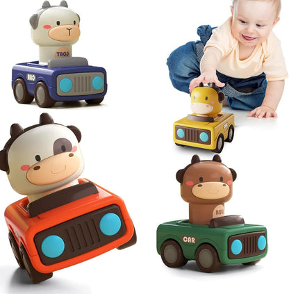 Press & Go Car Toy for Toddlers 1-3, Baby Animal Racing Cars, Infant Play Vehicle Set, Baby Push Go Friction Car Toys for 6-9-12-18 Months, 1st Birthday for 1-2 Years Old Boys