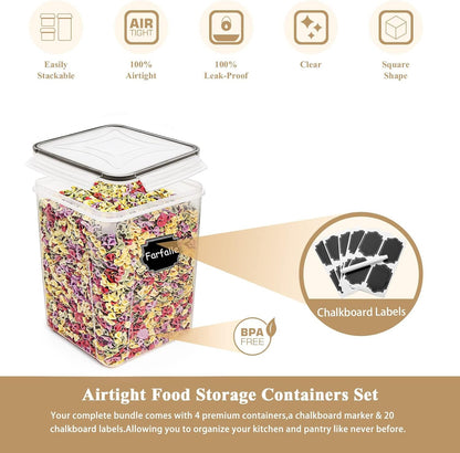 Large Food Storage Containers 5.2L/175oz, Wildone 4 Piece BPA Free Plastic Airtight Food Storage Containers for Flour, Sugar, Baking Supplies, Kitchen & Pantry Containers with 20 Labels