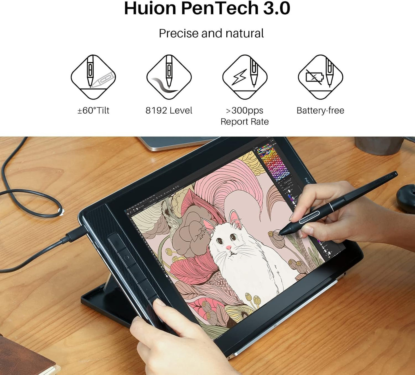 HUION Kamvas Pro 13 2.5K QHD Drawing Tablet Graphics Monitor Pen Display with Screen QLED Full Lamination 99% sRGB Battery-Free Stylus for Windows, Mac, Android, Linux, 13.3inch