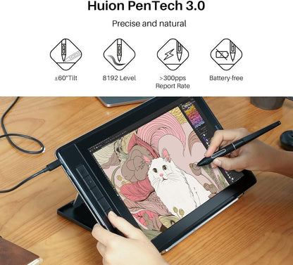 HUION Kamvas Pro 13 2.5K QHD Drawing Tablet Graphics Monitor Pen Display with Screen QLED Full Lamination 99% sRGB Battery-Free Stylus for Windows, Mac, Android, Linux, 13.3inch