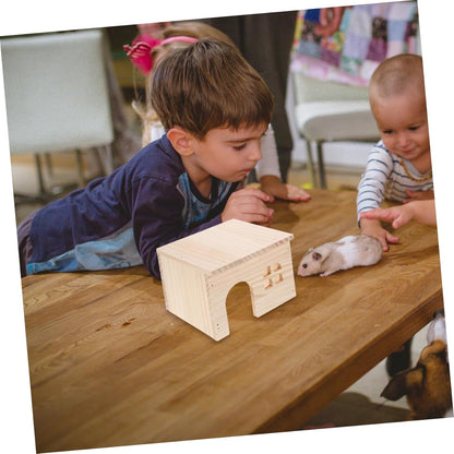 ibasenice Wood Hamster House with Ladder Multifunctional Feeding Watering Platform Adorable Wood Hideout for Hamsters Rats and Gerbils Stylish Cage Accessory for Small Animals