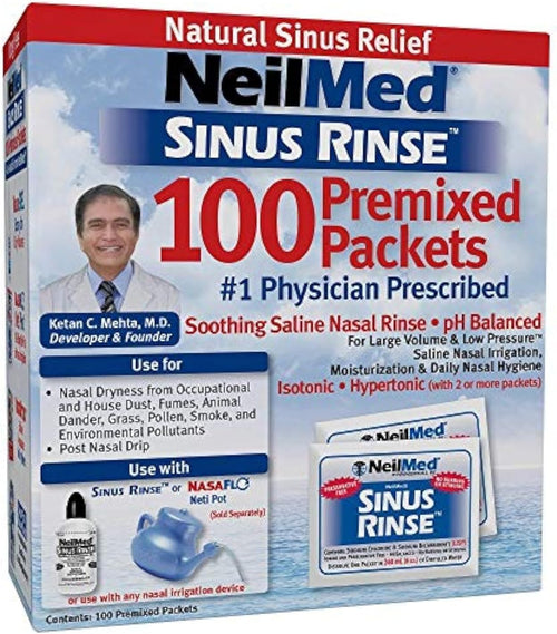 NeilMed Sinus Rinse 100 Premixed Packets – All Natural Nasal Irrigation for Sinus Relief, Moisturization, and Daily Hygiene – Drug-Free, Preservative-Free