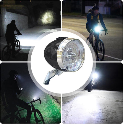 Bikes Front Light, Three Led Bulbs, 2.95+2.72in Riding Illumination Gear, Rechargeable Lighting Accessory, Retro Classic Headlight for Night Trips, Cycling, Outdoor Travel, Safety