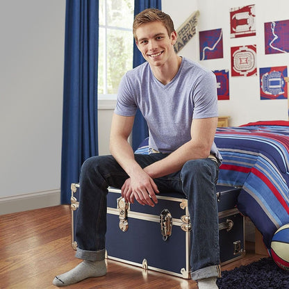 Rhino Trunk & Case Large Armor Trunk with Removable Wheels, Summer Camp, College, Storage 32"x18"x14" (Black)