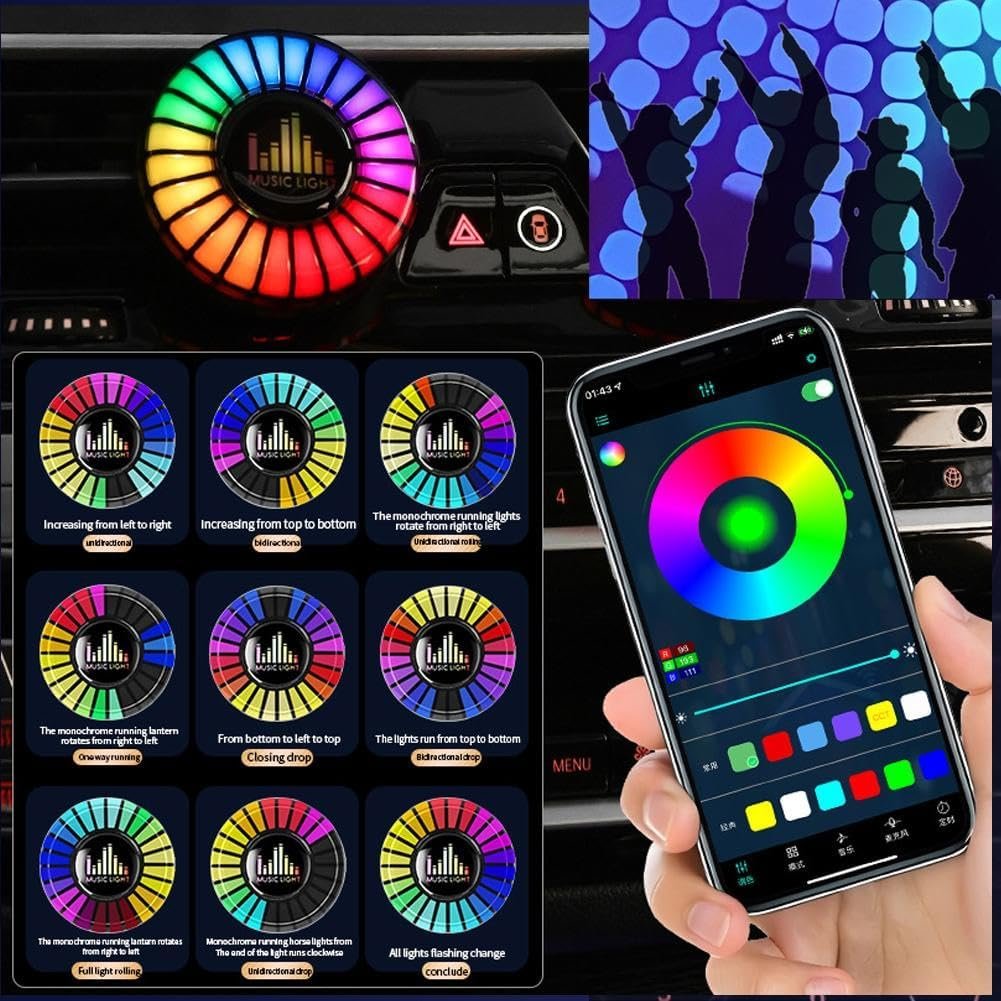 Car Atomosphere Light Vent Clip,RGB Sound Control Fragrance Light,Car Scents Air Freshener,Aromatherapy APP Remote Control Multicolor RGB Change Sound Active Car Gift (ocean)