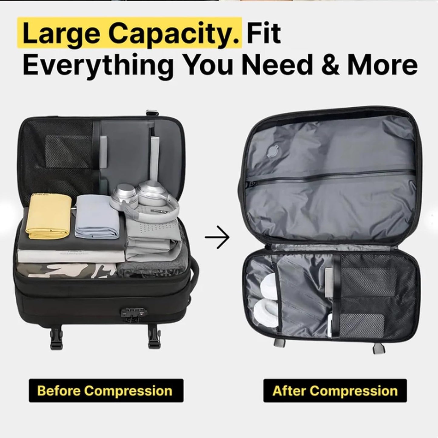 Xifyjus Vacuum Backpack Travel Bag, 36-55L Business Outdoor Expandable Compression Backpack with Pump, Upgrated Water Resistant Traveling Backpack, Separation of Dry And Wet Liquid (Dark Gray)