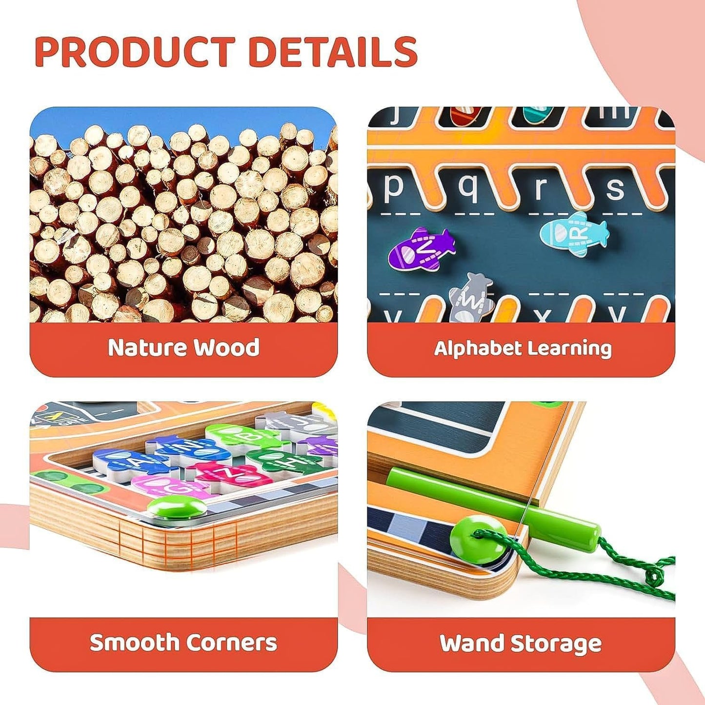 Magnetic Alphabet Letter Maze, Easter Basket Stuffers Gifts，Montessori Toys for 3+ Year Old, Wooden Puzzle Activity Board, Learning Educational Fine Motor Travel Toy for Toddlers Kids Boys Girls