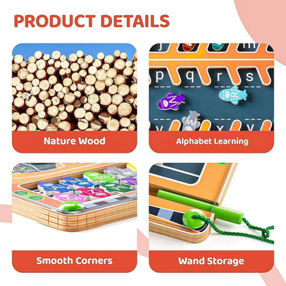 Magnetic Alphabet Letter Maze, Easter Basket Stuffers Gifts，Montessori Toys for 3+ Year Old, Wooden Puzzle Activity Board, Learning Educational Fine Motor Travel Toy for Toddlers Kids Boys Girls