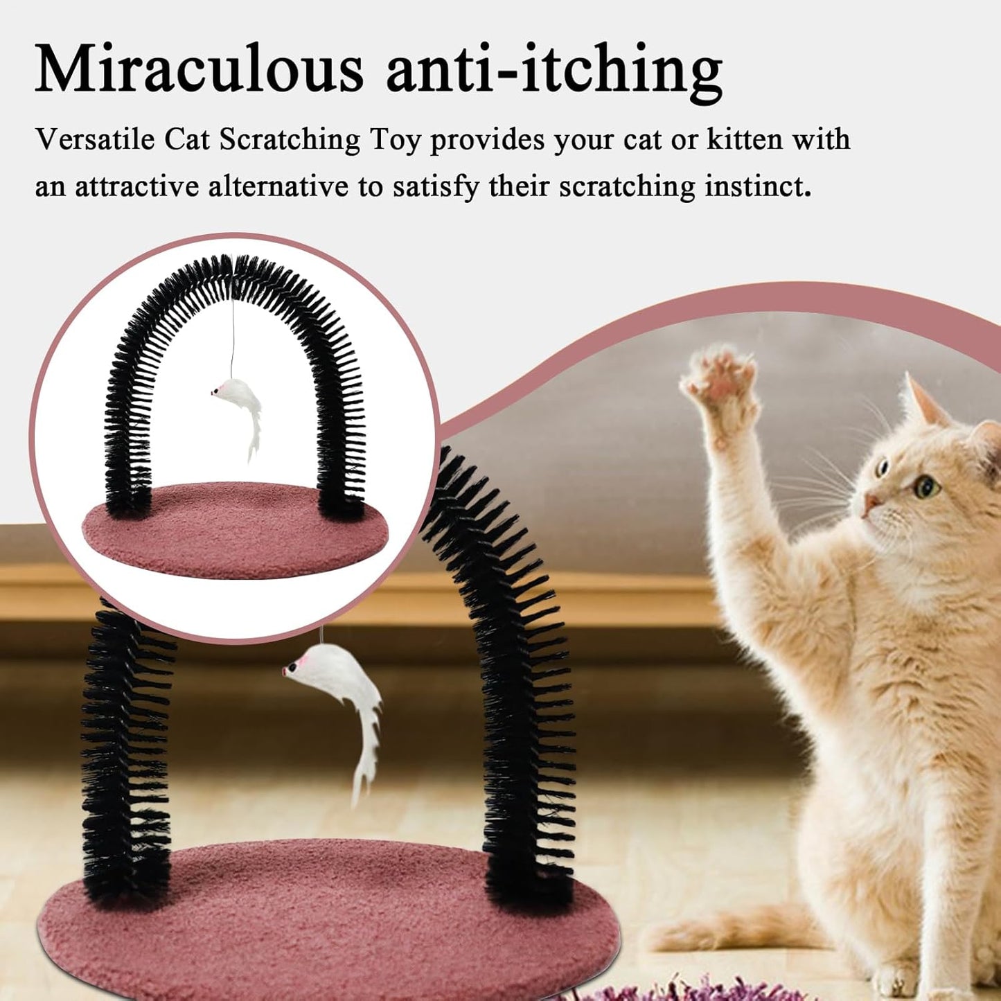 Cats Groomer, Cat Arch Grooming Brush, Scratching Hair Massager, Bristle Tools for Shedding and Cleaning, Suitable Kittens, Cat Rabbits, Durable & Hygienic Design