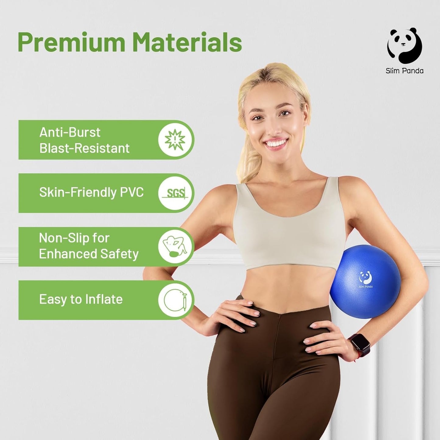 Slim Panda Pilates Ball 9 Inch with Air Pump, Non-Slip Small Exercise Ball for Yoga, Core Workouts, Strength Training & Home Gym