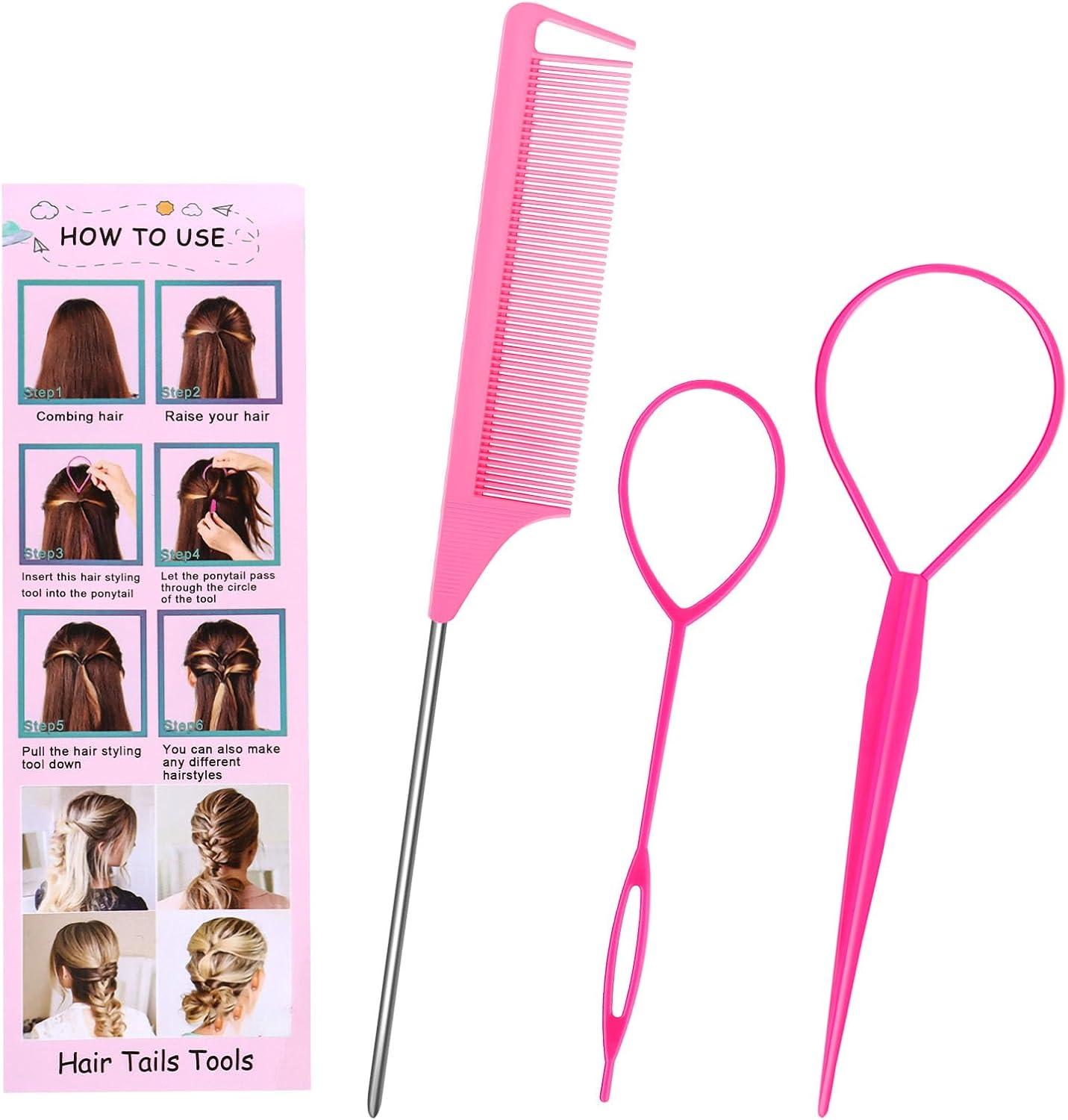 3 Pieces Hair Clip Hairstyle Accessories Tail Braid Tool French Twister Hair Twister for Women Girl Pink