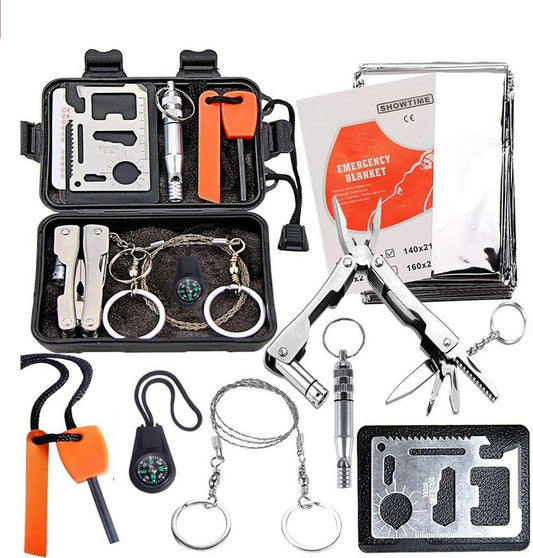 EZONEDEAL Survival Kit Outdoor Emergency Survival Tool Gear Kit for Camping Hiking Equipment Travelling or Adventures | Fire Starter, Compass, Blanket