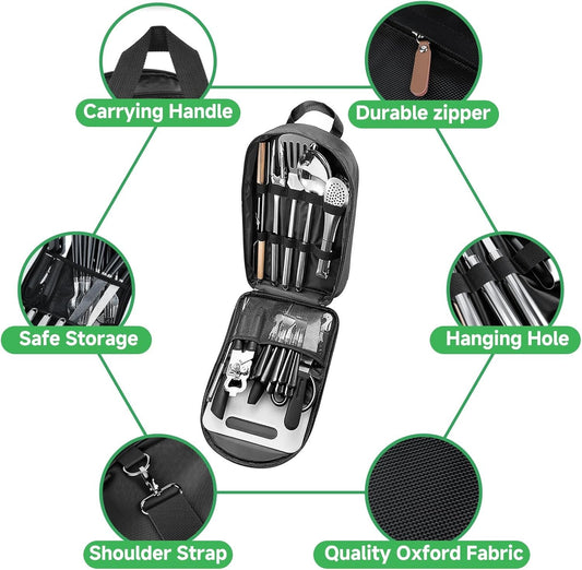 Camping Kitchen Accessories 27Pcs, Camping Kitchen Tools with Storage Bag, Outdoor Gadgets, Portable Camping RV Kitchen Set for Travel, Picnic, Camper, Party