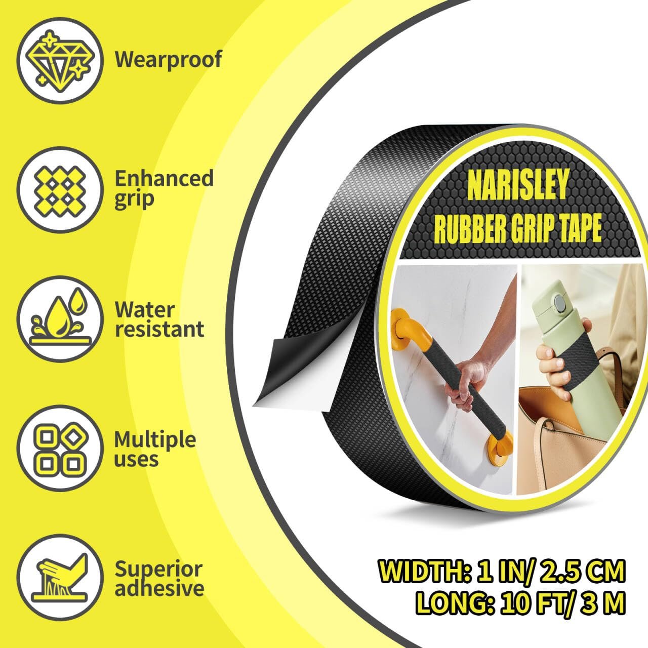 Rubber Grip Tape, Ultra Strong Waterproof Anti Slip Tape with Textured Adhesive for DIY Tools & Gadgets, Customizable for Enhanced Comfort & Safety (1In x 16.5Ft, Black)