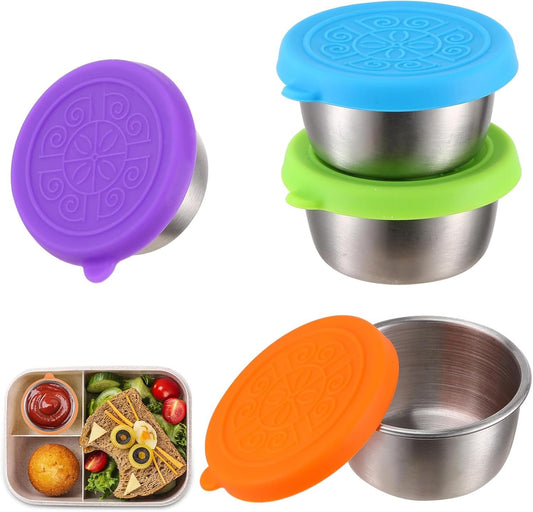 Salad Dressing Container 4Pcs Reusable Ketchup Box To Go Stainless Steel Sauce Pots Leakproof Storage Containers with Lids for Lunch Boxes Sauce Dips