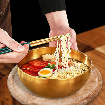 5 Pack 25 Oz Stainless Steel Bowl Set, Heat Insulated Metal Soup Bowls, Matte Finish Cereal Bowls for Rice Salad Noodle Snack Cooking Kitchen Ice Cream Serving Mixing Prep (Gold)