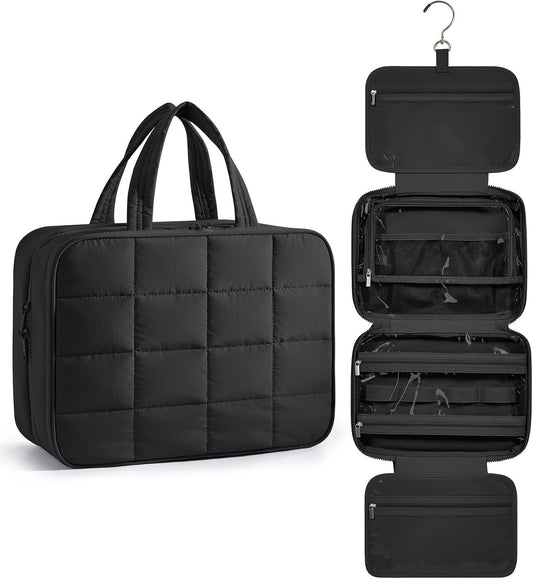 Ruiyuan Travel Toiletry Bag with Jewelry Organizer 12.2 x 4.7 x 9.1in Double Sided Hanging Toiletry Bag Travel Makeup Bag for Toiletries Carry-on Cosmetic Bags Accessories Soft Nylon Fabric (Black)
