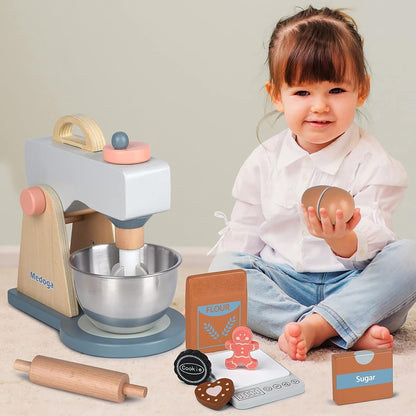 Play Kitchen Accessories Wooden Mixer Set Pretend Play Food Sets for Kids Role Play Toys for Girls and Boys
