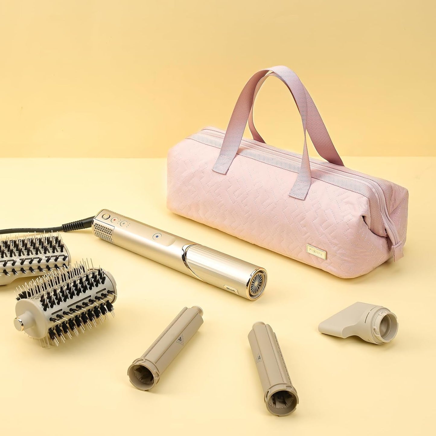 NISHEL Hair Tools Travel Carrying Bag, Portable Hair Air Wrap Dryer Case, Hair Dryer/Curling Iron/Airstraight Attachment Organizer, Pink