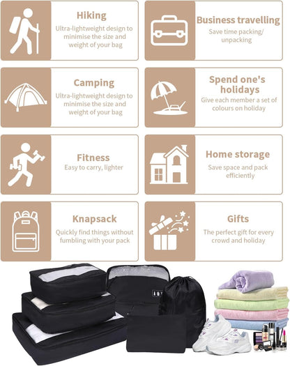 8 Pieces Space Saving Suitcase Organizer, Packing Cubes, Travel Travel Suitcase Organizer, Black
