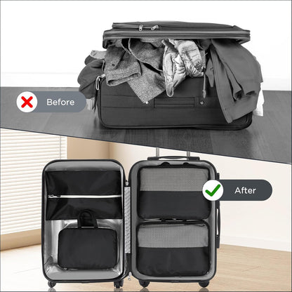 AiQInu 4-Piece Suitcase Organizer, Compression Packing Cube Space-Saving Expandable Ultralight Travel Organizer for Clothes, Shoes, Underwear Travel Set for Backpacks or Hand Luggage