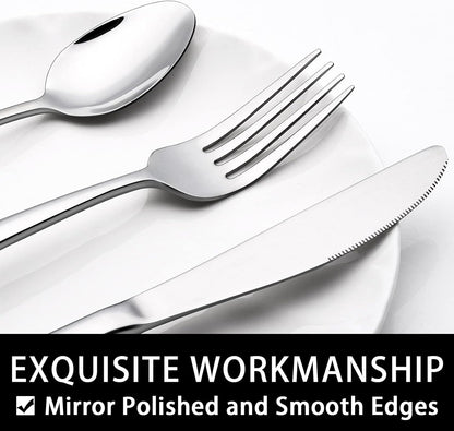 40-Piece Silverware Set, Heavy Duty Stainless Steel Flatware Set for 8, Food-Grade Tableware Cutlery Set, Utensil Sets for Home Restaurant, Mirror Finish, Dishwasher Safe